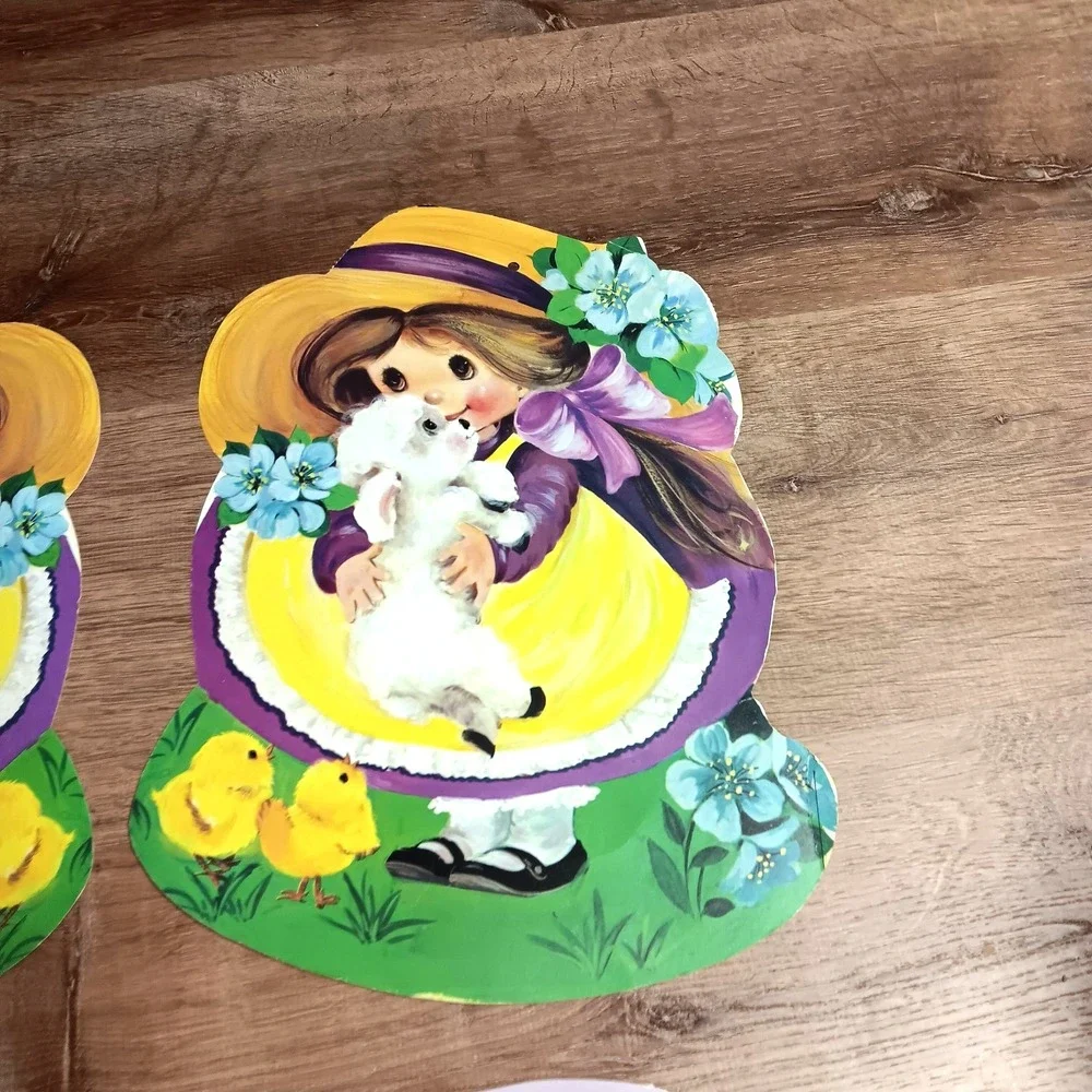 Vintage Easter‎ Die Cut Wall Decor Lot 4 Bunny Lamb Chick Cardboard Cutouts